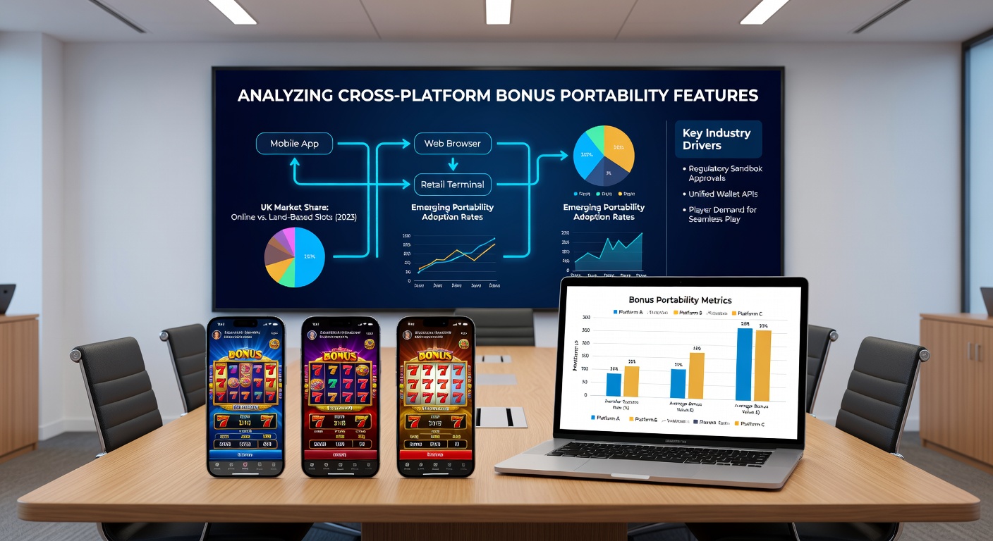 Illustration of interconnected slot platforms showing bonus data flowing between different devices and casino interfaces