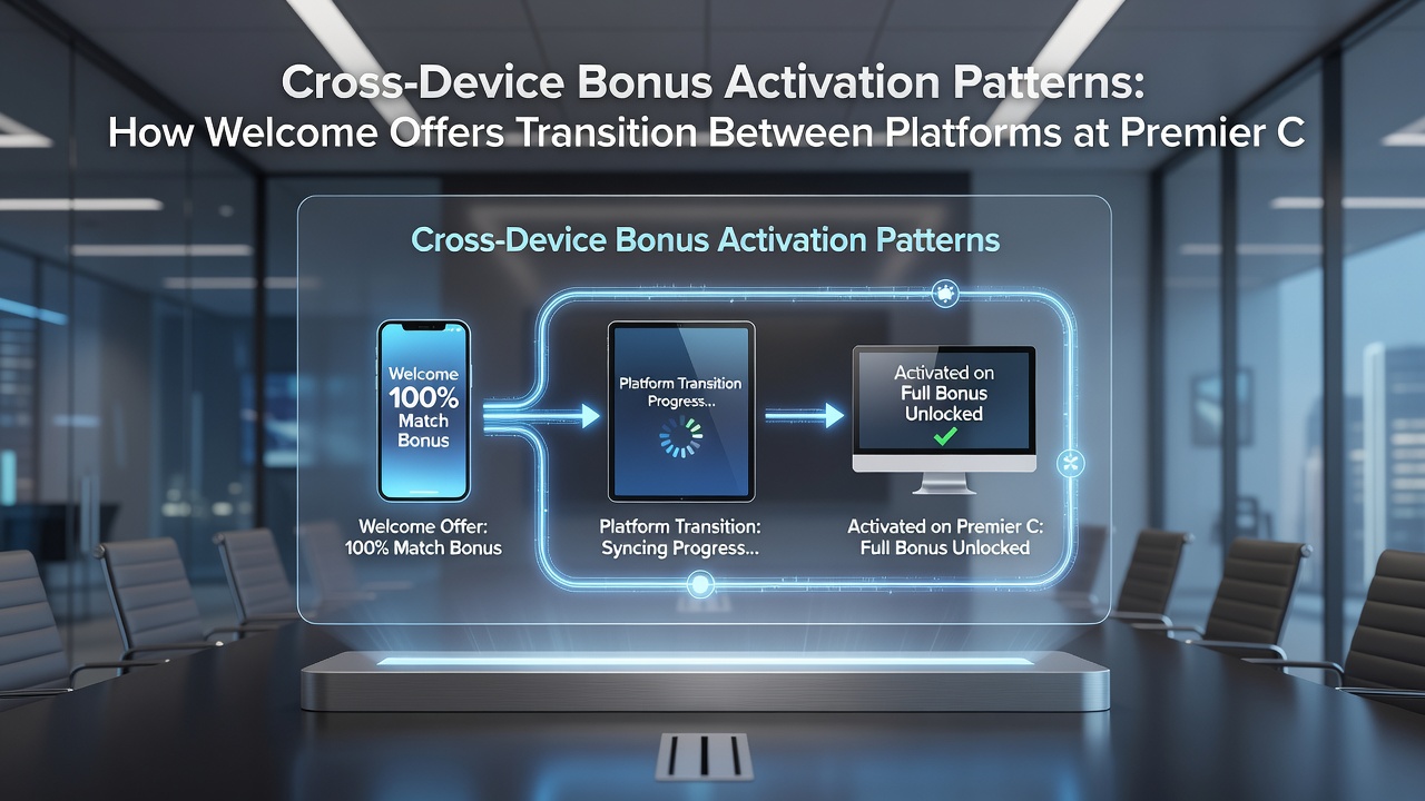 Mobile and desktop screens demonstrating welcome bonus transition at a casino site