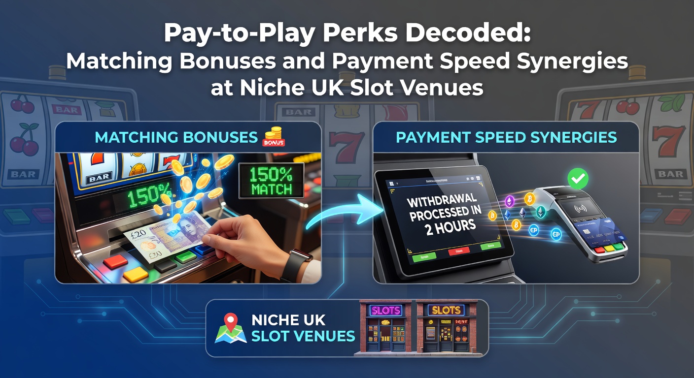 Vibrant slot machine reels spinning with glowing bonus icons and swift payment symbols overlayed, capturing the excitement of matched deposits and quick payouts at niche UK venues