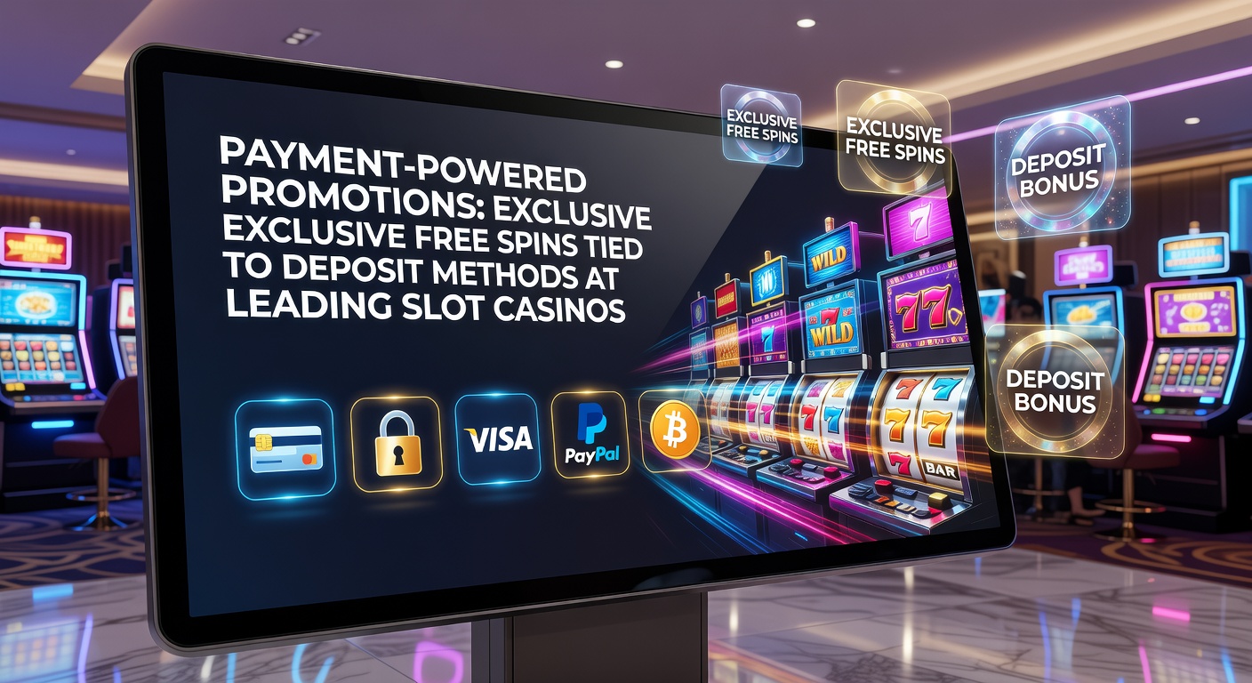 Vibrant slot machine reels spinning with glowing free spin icons and deposit method symbols like cards and e-wallets overlayed