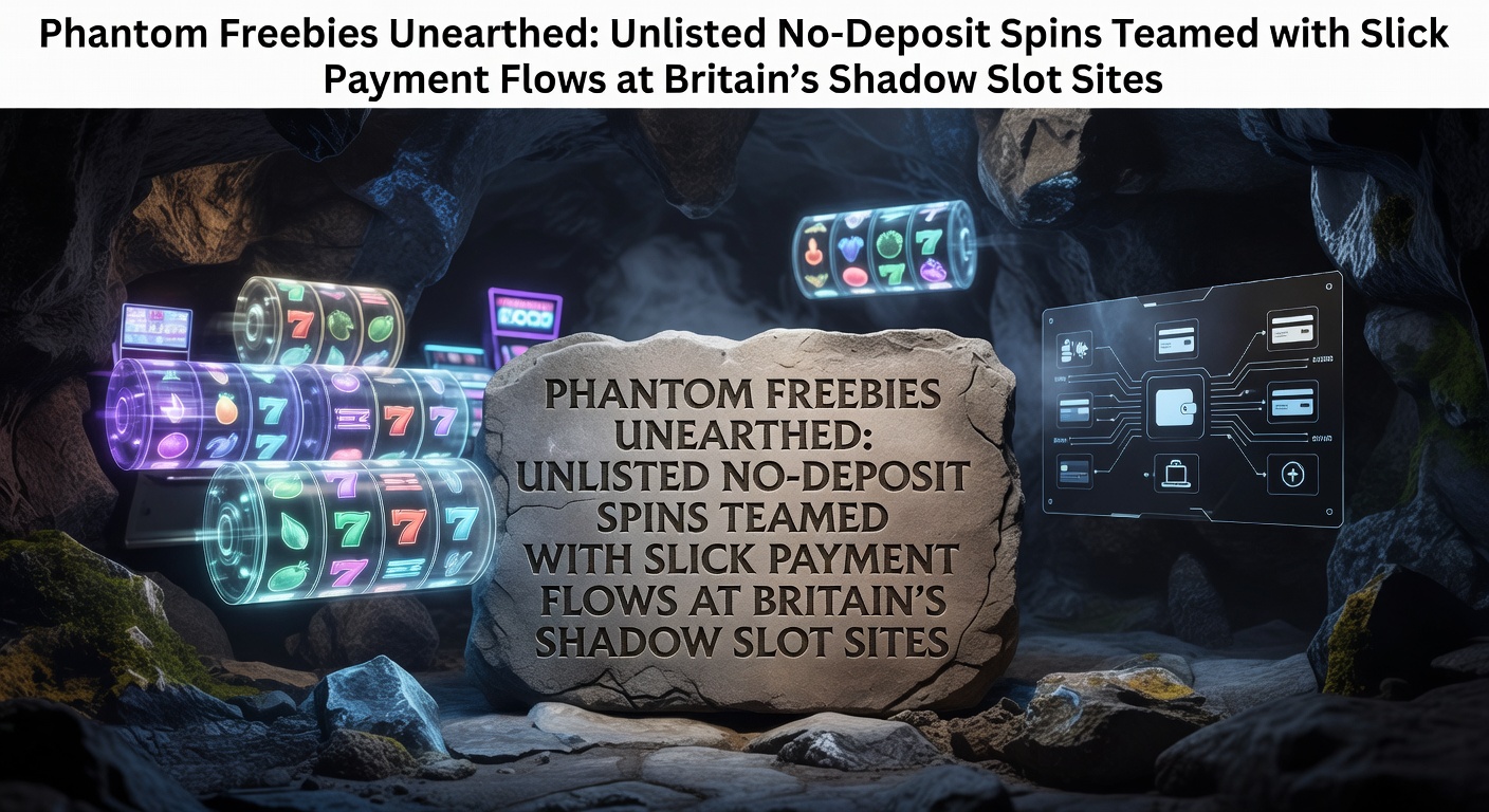Screenshot of a shadowy online slot interface displaying unlisted free spin offers amid fast-loading payment options on a UK-facing site