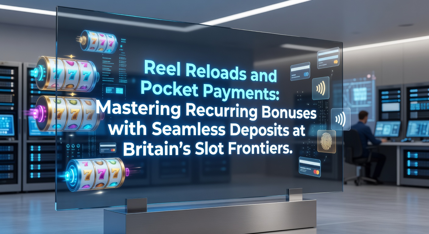 Vibrant slot machine reels spinning with glowing bonus icons overlayed by swift deposit arrows and mobile payment symbols, capturing the fusion of recurring rewards and instant funding in UK online slots