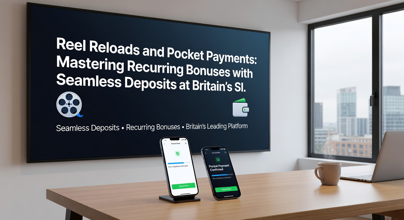 Dynamic graphic showing a pocket device emitting payment beams toward slot reels exploding with reload bonus multipliers and coin cascades, emphasizing quick deposits fueling non-stop UK slot rewards