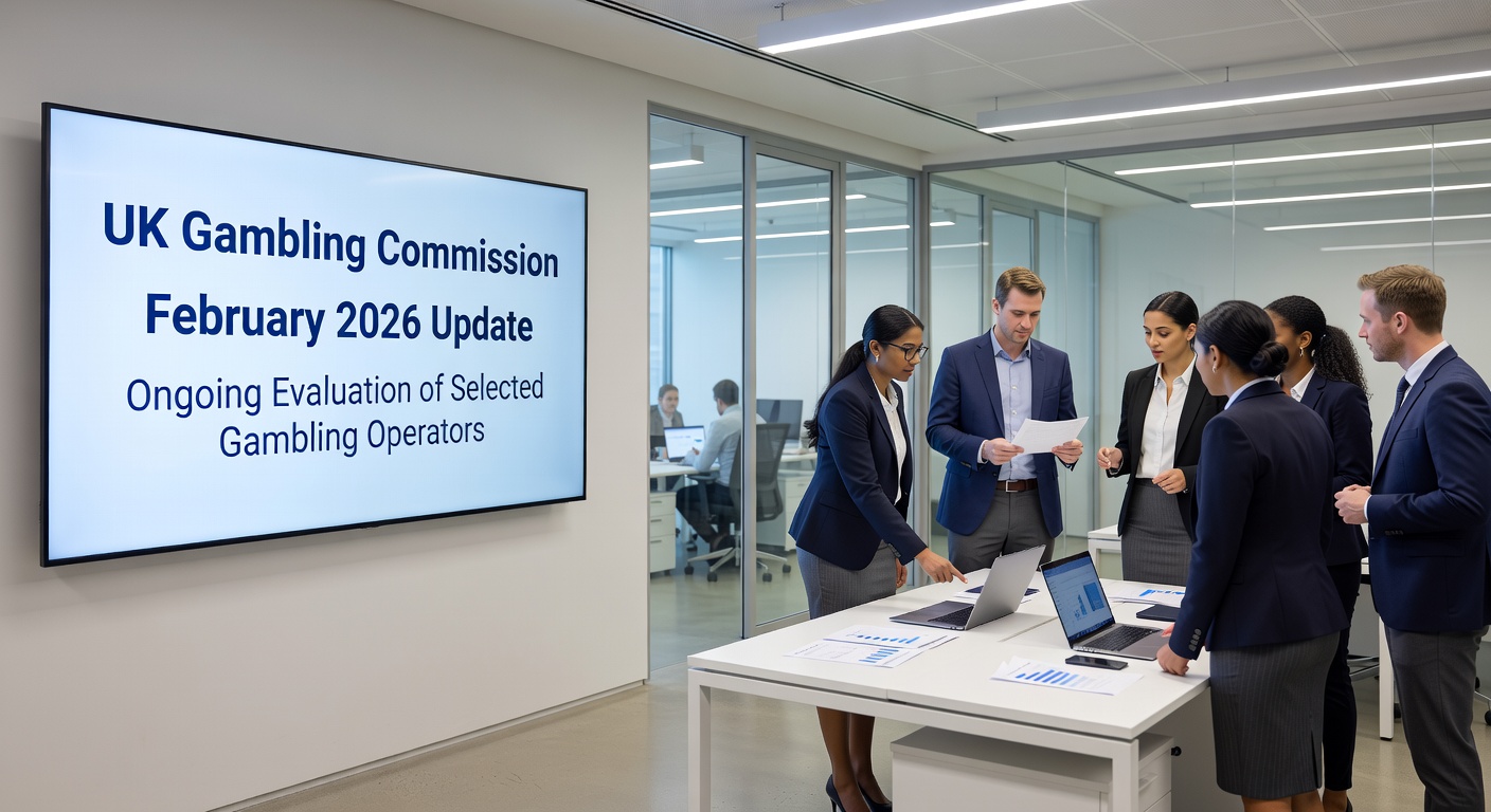 Infographic illustrating mixed-methods research in gambling policy evaluation, showing charts, survey icons, and timelines for the UK Gambling Commission's GAR update