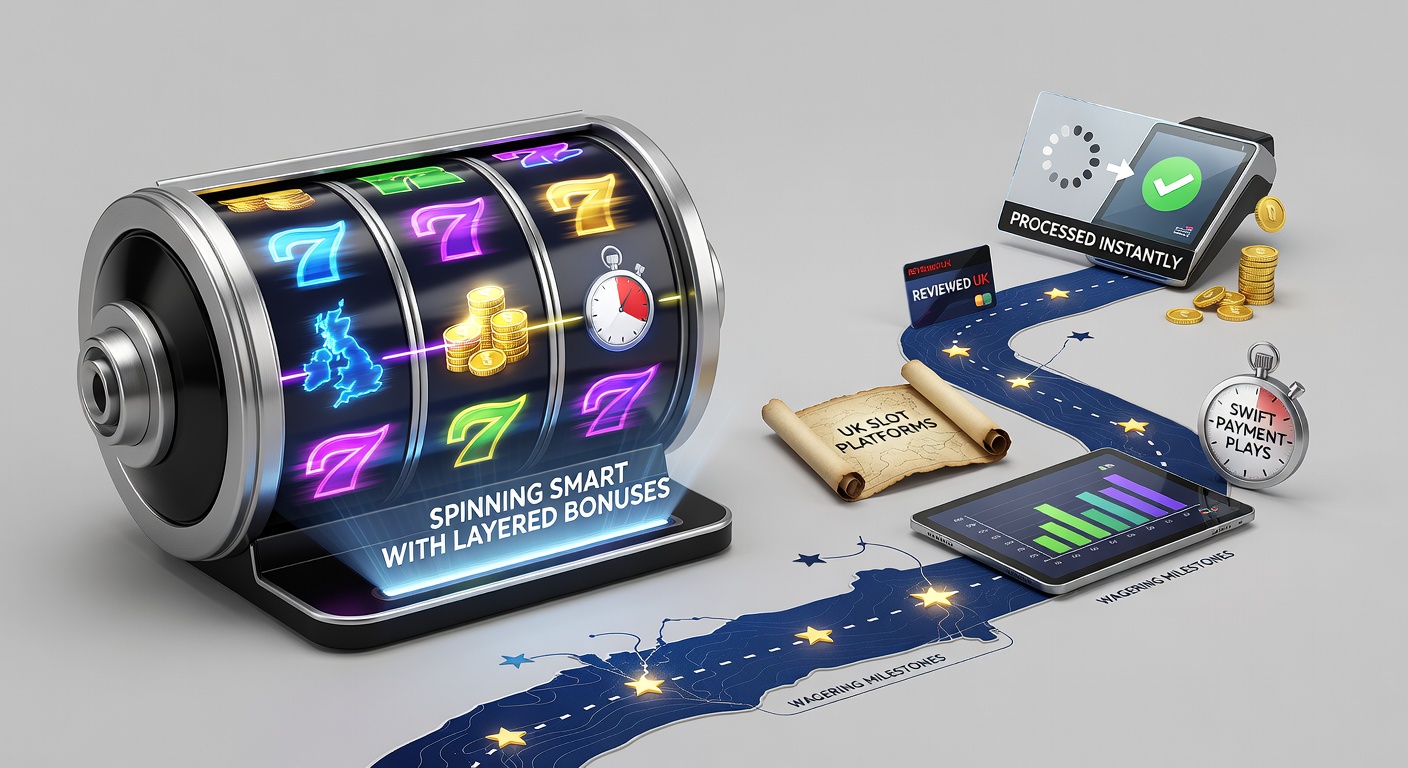 Vibrant slot reels spinning with overlaid bonus icons and payment speedometers highlighting quick wins on UK platforms