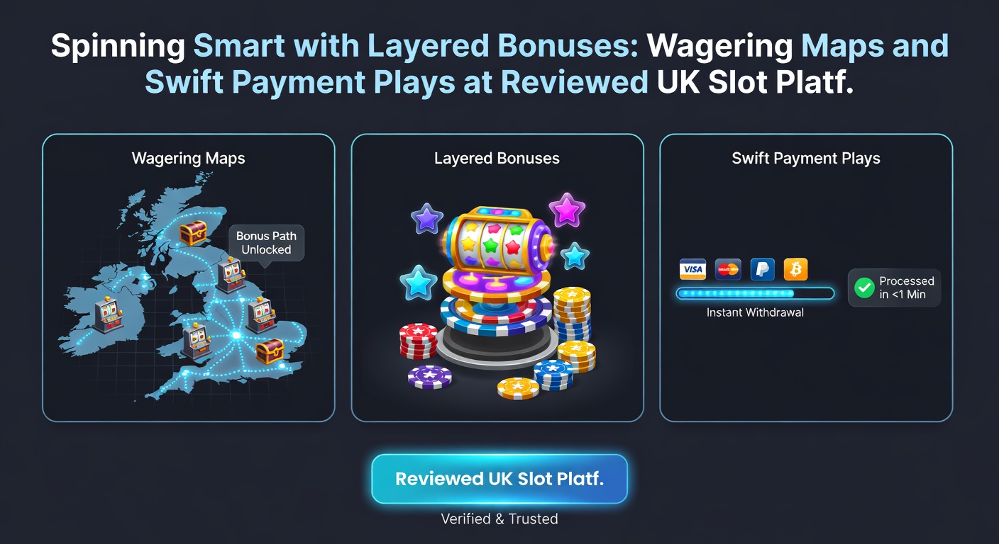 Dynamic graphic of tiered bonus stacks beside a speedometer of payment options and wagering progress bars on a sleek UK slot interface