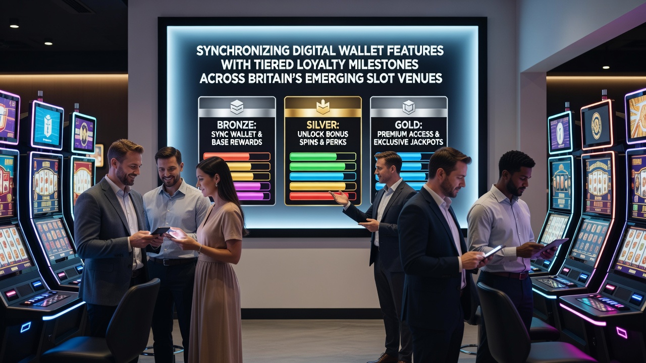 Digital wallet interface displayed alongside a loyalty milestone tracker on a slot venue terminal